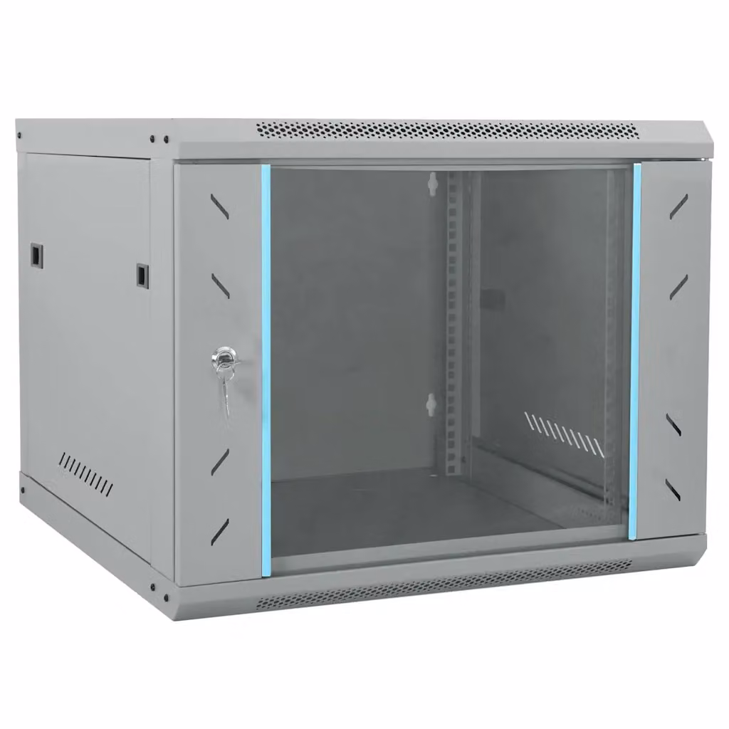 Armadietto industriale vidaXL in metallo e vetro con ante in vetro, Grigio, L 60 cm x P 60 cm x H 60 cm