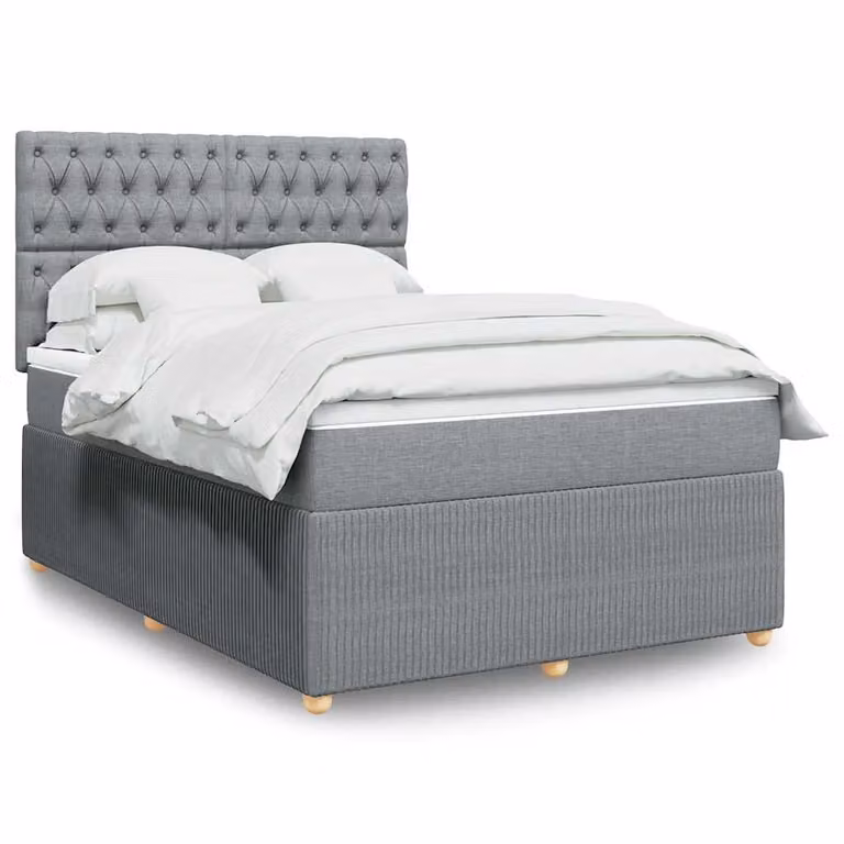 vidaXL Giroletto a Molle con Materasso Ibrido in Tessuto Grigio e Bianco, L/P/H: 140 x 190 cm