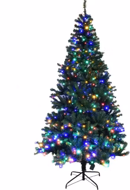 Albero di Natale artificiale Design Mania in PVC verde con 500 LED multicolore e supporto in metallo, Altezza: 210 cm