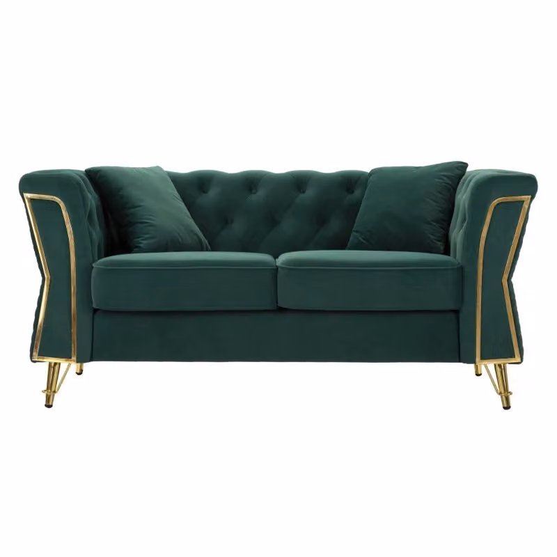 Divano Emy Mauro Ferretti in velluto verde con cuscini L: 162 cm, P: 83 cm, H: 76 cm – 2