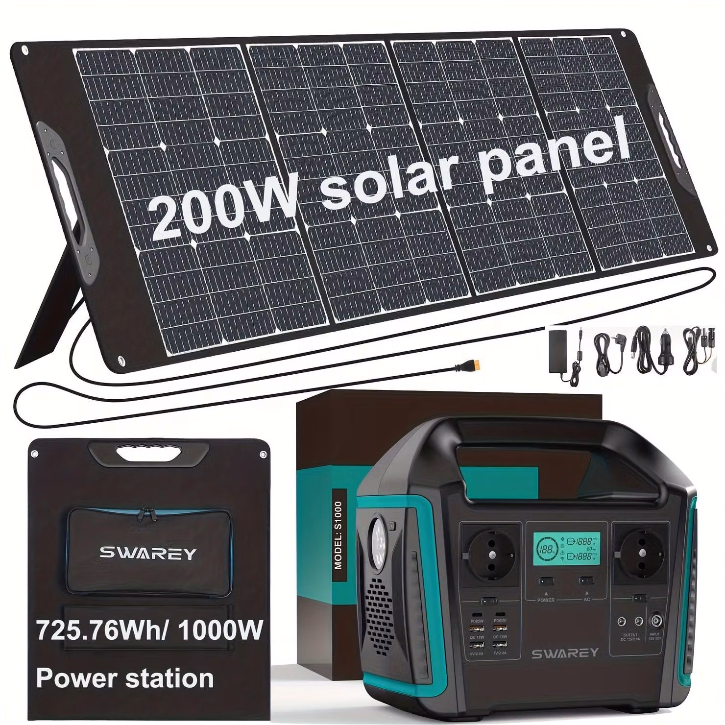 Generatore solare da 725 Wh - Centralina portatile con pannello solare da 200W e onda sinusoidale pura