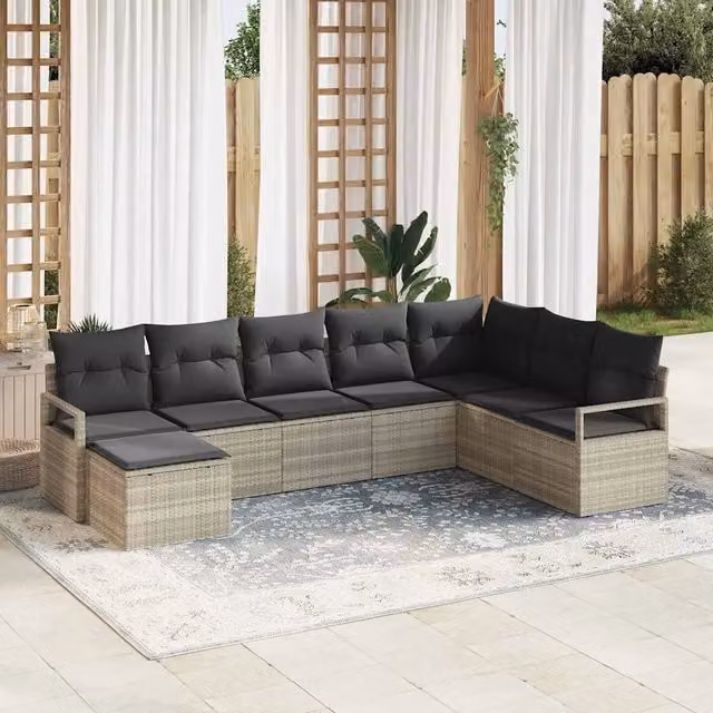 Set di divani 7 pz Grigio chiaro polyrattan 3346472