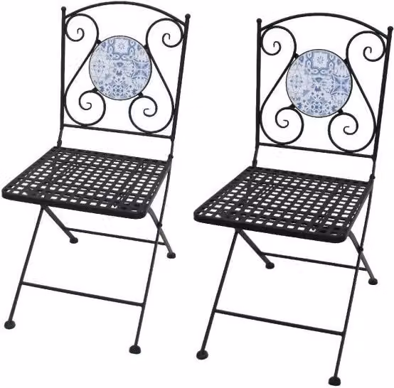 Set di 2 sedie Mosaico Azulejos IPERBRIKO multicolore con finitura in acciaio verniciato a polvere e design mediterraneo astratto per giardino