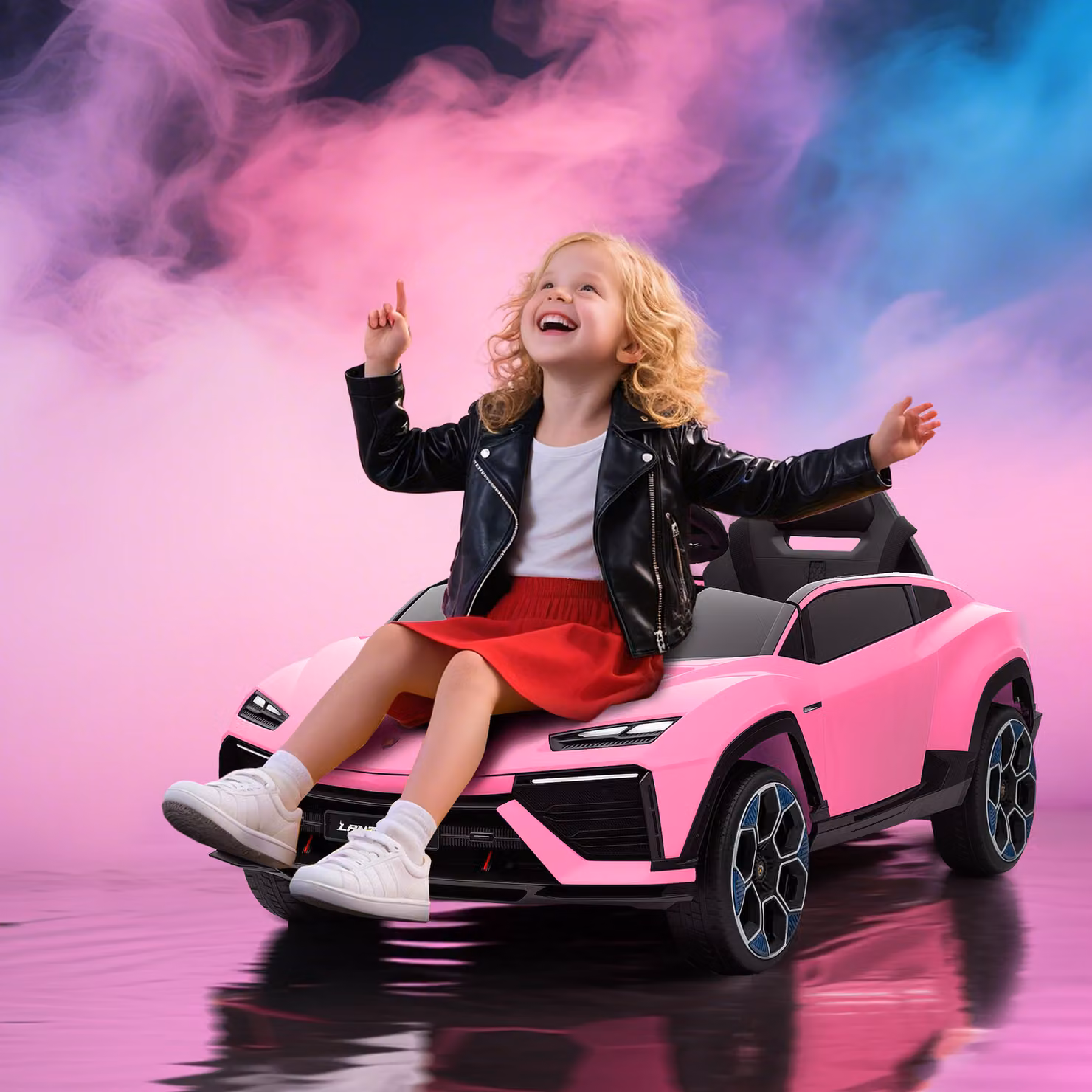 Auto Elettrica per Bambini AIYAPLAY con Licenza Lamborghini, Batteria 12V, Motore Doppio e Telecomando 2,4G, Colore Rosa – 2