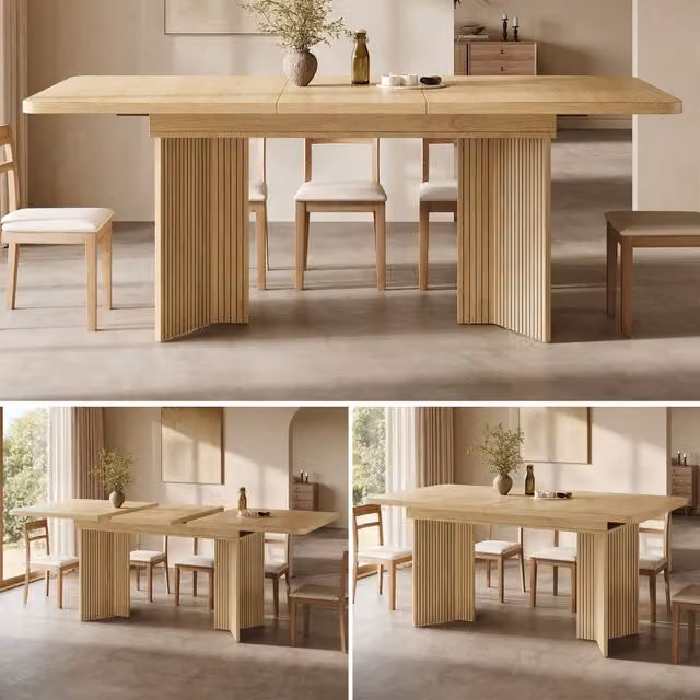 Tavolo da pranzo allungabile rettangolare ¨C Minimal ¨C 120-160cm effetto rovere chiaro/noce gambe a V