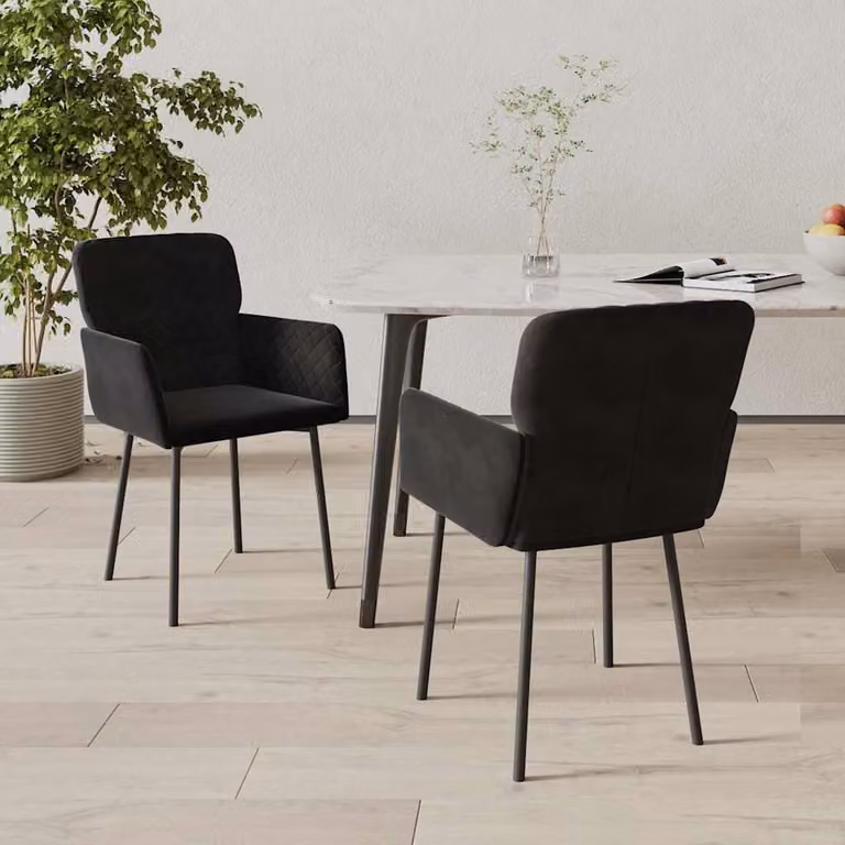 Set di 2 sedie da pranzo moderne vidaXL in velluto nero con braccioli e struttura in metallo
