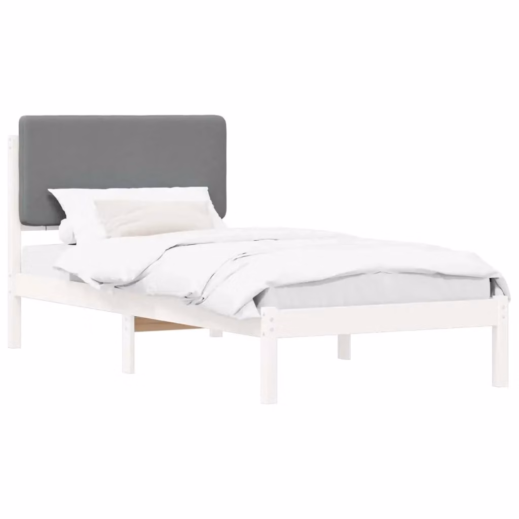 Letto con Testiera Rivestita vidaXL in Legno di Pino e Tessuto Grigio L/P/H: 205.5 x 90 x 95.5 cm – 2