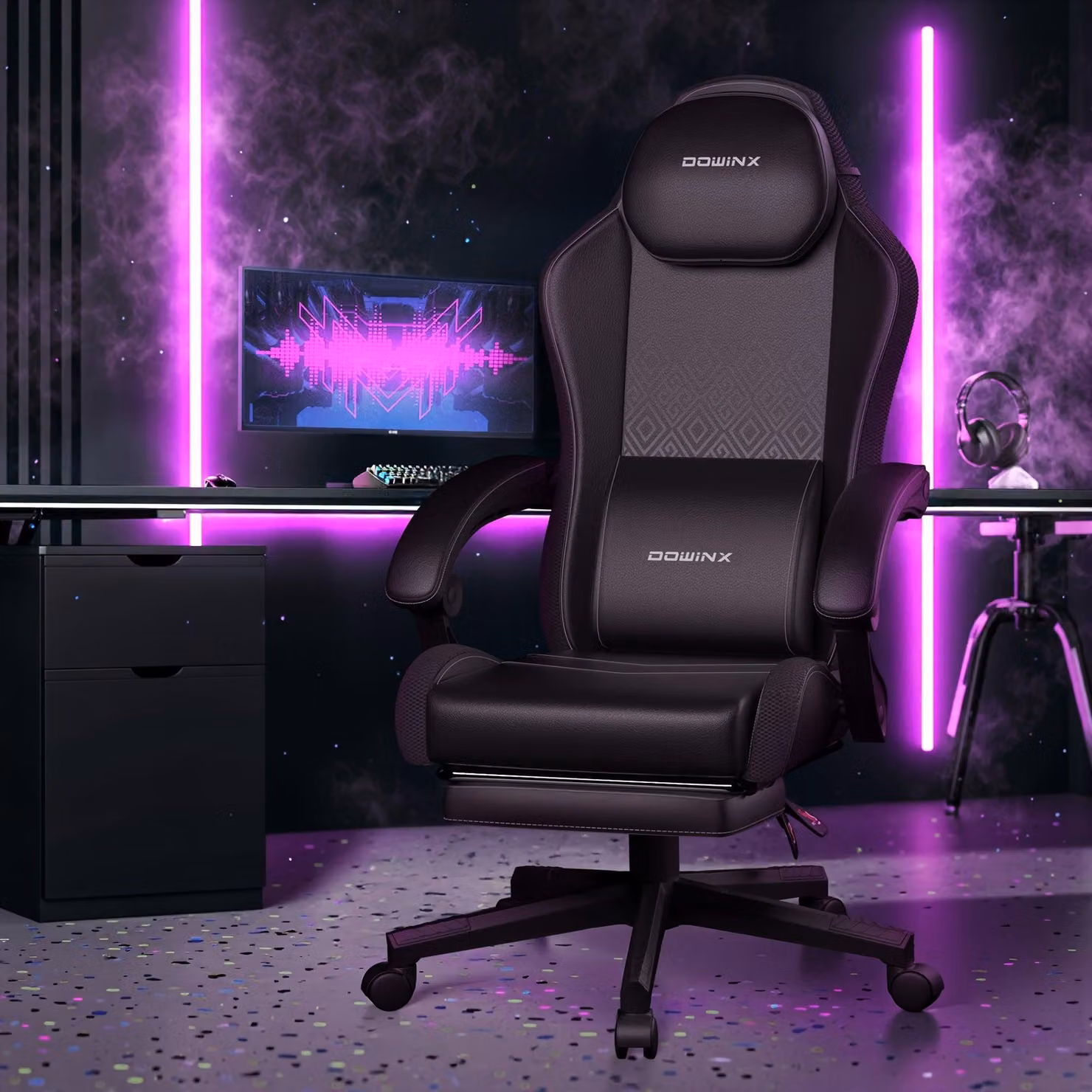 Sedia da gaming - Ergonomica, con schienale alto - Rotazione a 360° - Rivestita in ecopelle - Con poggiapiedi - Colore nero