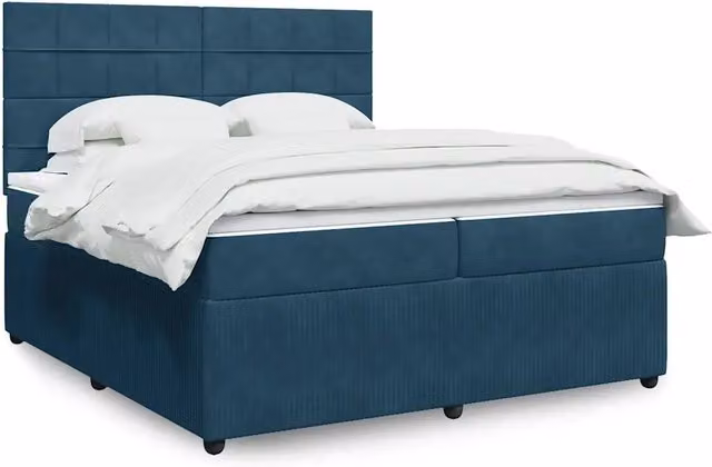 Letto con Giroletto a Molle e Materasso Ibrido vidaXL in Velluto Blu, L/P: 200 x 200 cm – 1