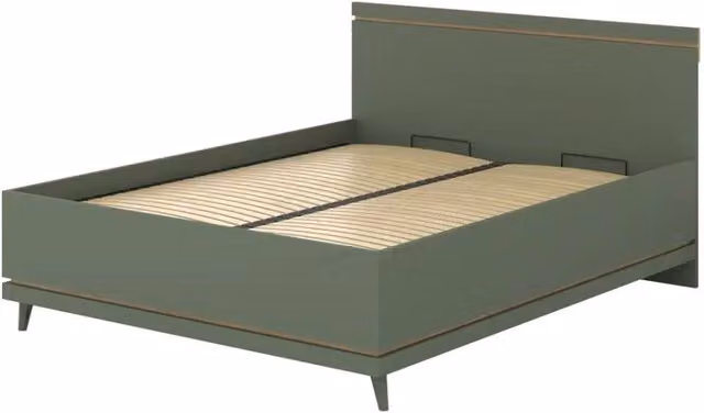 Letto + doghe NOKI – 160x200 cm verde e legno – Stile scandinavo