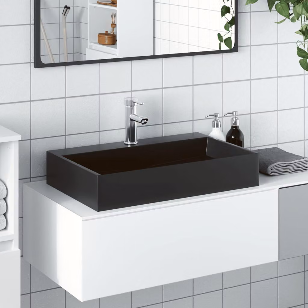 vidaXL Lavandino in Pietra Naturale Nero Opaco L: 60 cm, P: 38 cm, H: 11 cm