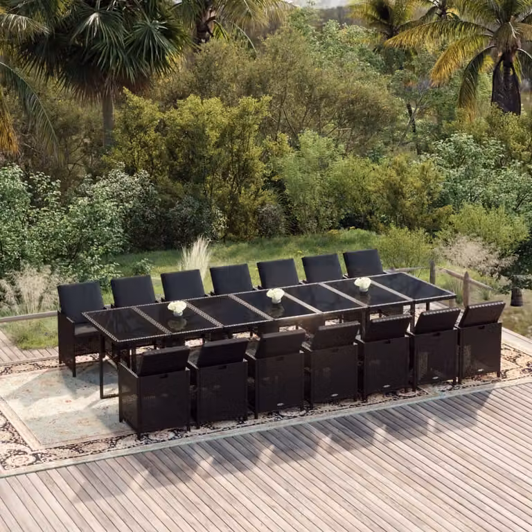 Maison Exclusive - Set da pranzo da giardino 15 pezzi con cuscini in polyrattan nero