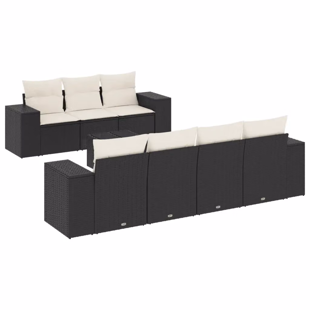 Set di Divani da Giardino vidaXL in Polyrattan Nero con Cuscini e Tavolino da Esterno a Forma di L – 2