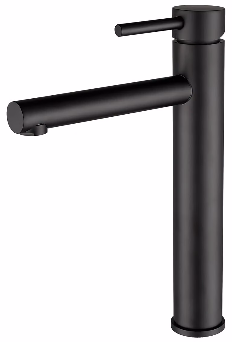 Rubinetto per lavabo, finitura nero opaco, miscelatore monocomando, alto, in ottone
