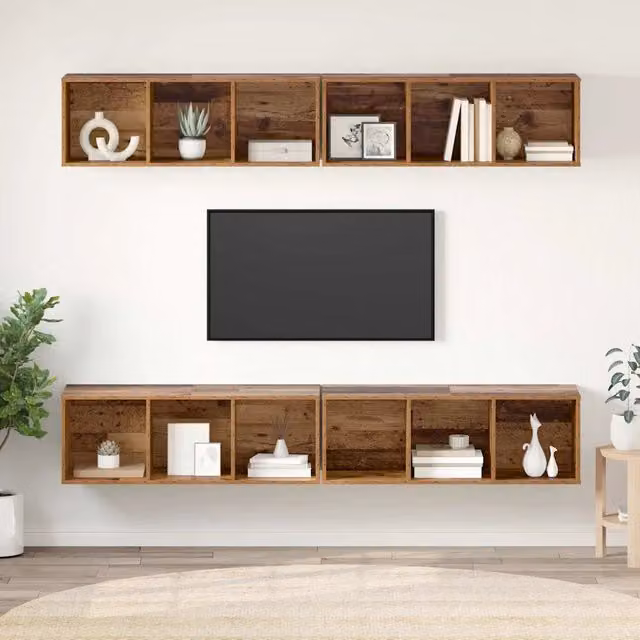 Set mobile TV 4 pz-Set di 4 Credenza per TV Legno vecchio 37 x 37 x 107,5 cm