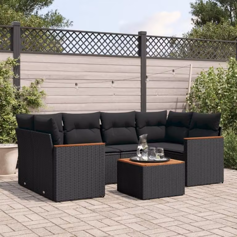 Maison Exclusive - Set Divani da Giardino con Cuscini 7pz Nero Polyrattan