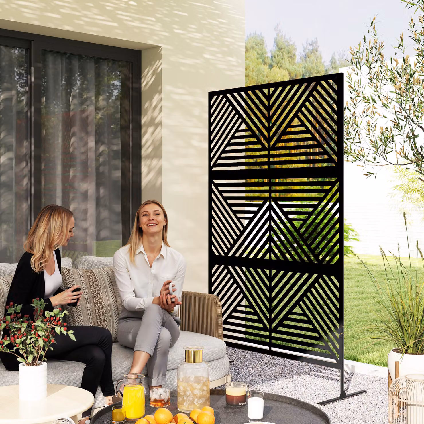 Separé divisorio da esterno decorativo e traliccio per rampicanti Outsunny in acciaio, Nero, L: 122 cm, P: 45 cm, H: 198 cm – 2