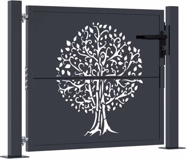 Cancello da giardino antracite 100x75 cm in acciaio con design ad albero CFW1934772