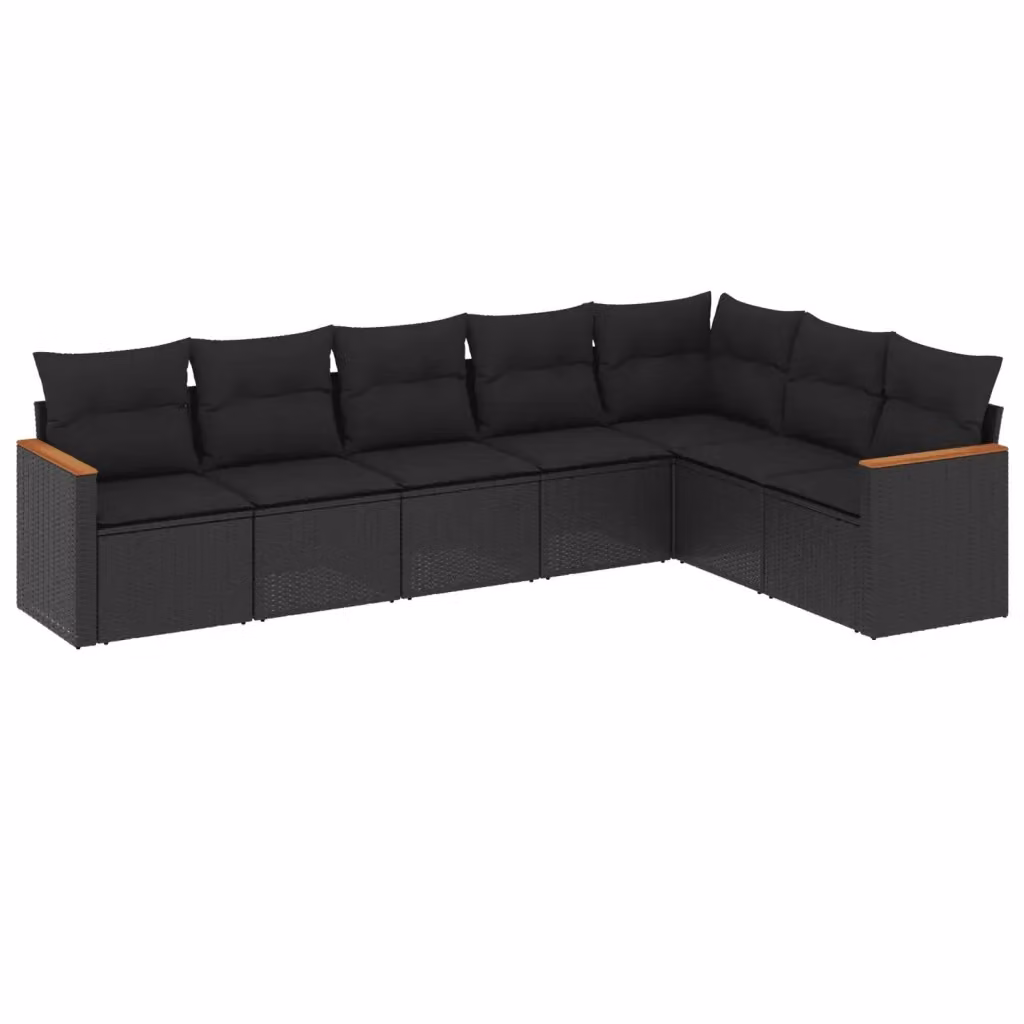vidaXL Set Divani da Giardino a L con Cuscini 7pz Nero in Polyrattan e Acciaio – 2
