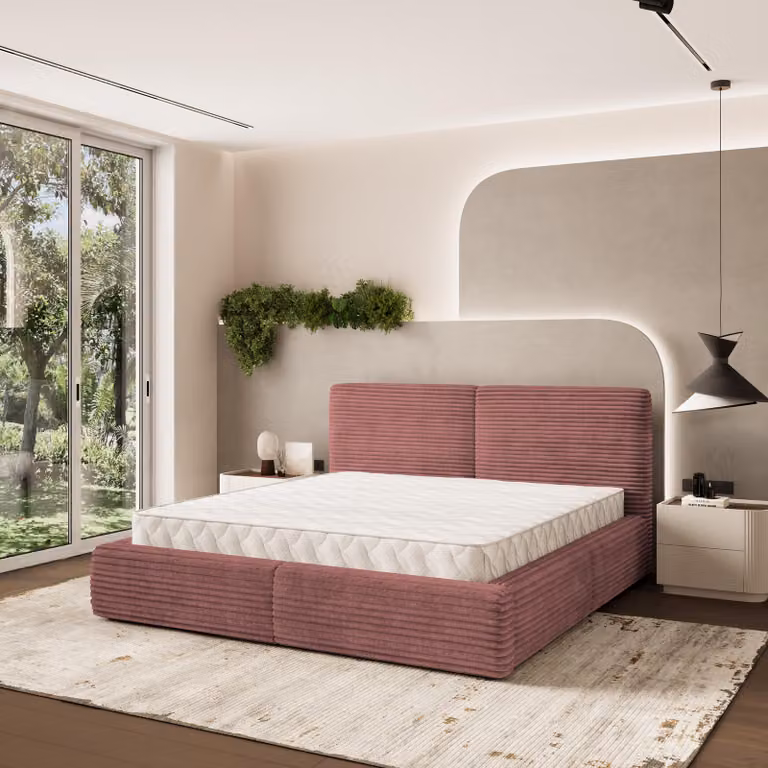Letto imbottito Masseno FELURO T 120x200 cm, letto imbottito con cassetti - Rosa, TILIA 62