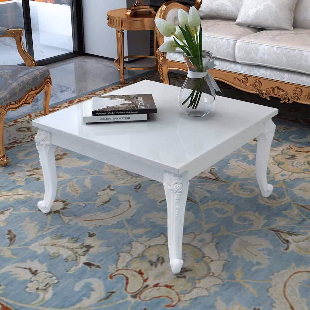 vidaXL Tavolino da Salotto Quadrato Bianco Lucido L/P/H: 80 x 80 x 42 cm