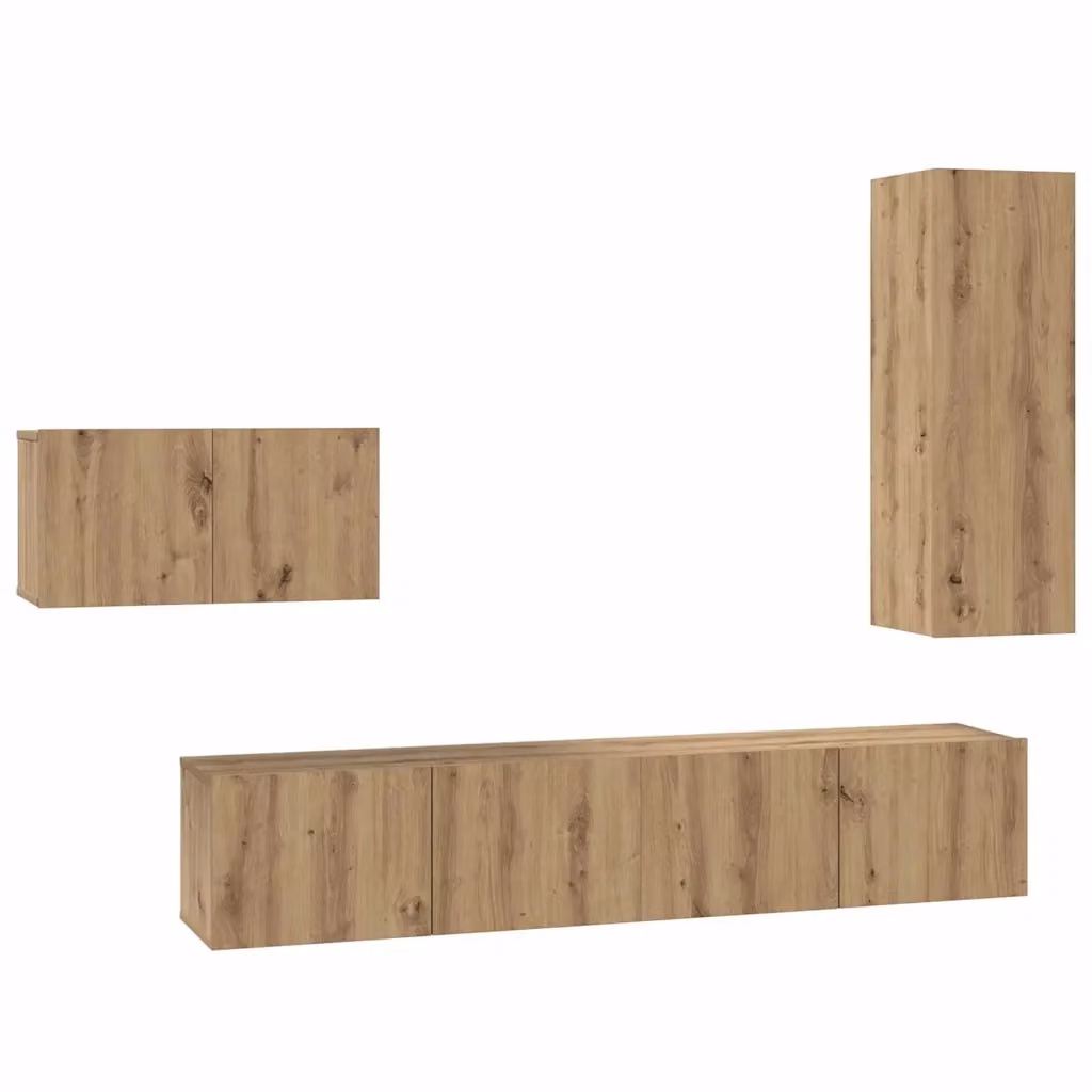 Set mobile TV moderno vidaXL in legno color rovere marrone, 4 pezzi – 2