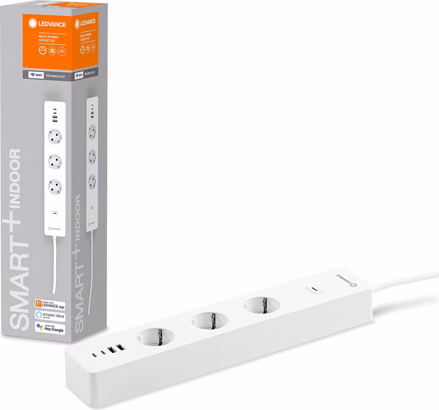 LEDVANCE Smart Plug con tecnologia WiFi, ciabatta tripla con protezione da sovraccarico e sovratensione, incluse porte USB, controllabile tramite app WiFi, Alexa e Google