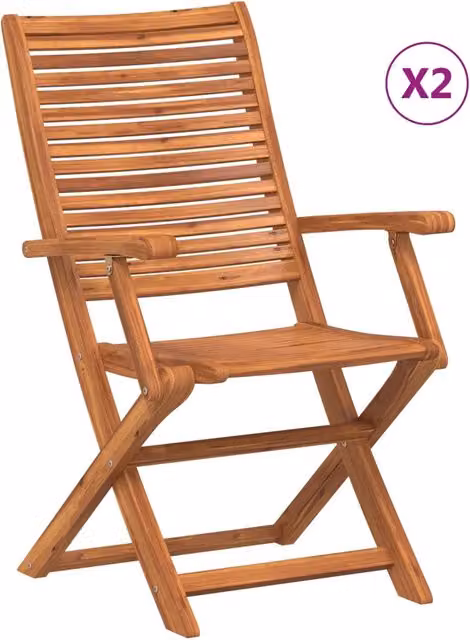 Set di 2 sedie da giardino pieghevoli con braccioli in legno di acacia marrone