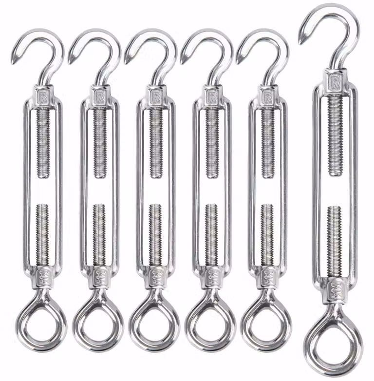 Set di 6 tenditori in acciaio inossidabile con ganci e occhielli