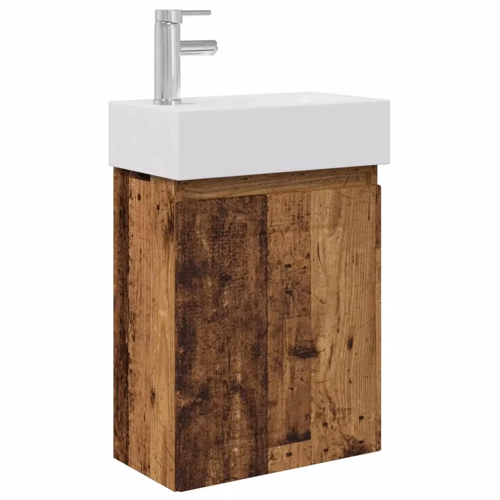 Mobile bagno sospeso vidaXL in legno bianco e marrone con rubinetto L/P/H: 45,5 x 25,5 x 84 cm – 2