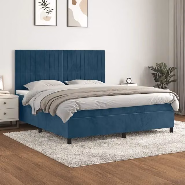 Letto Ibrido con Giroletto a Molle e Materasso vidaXL in Velluto Blu e Bianco L/P: 160 x 200 cm – 1