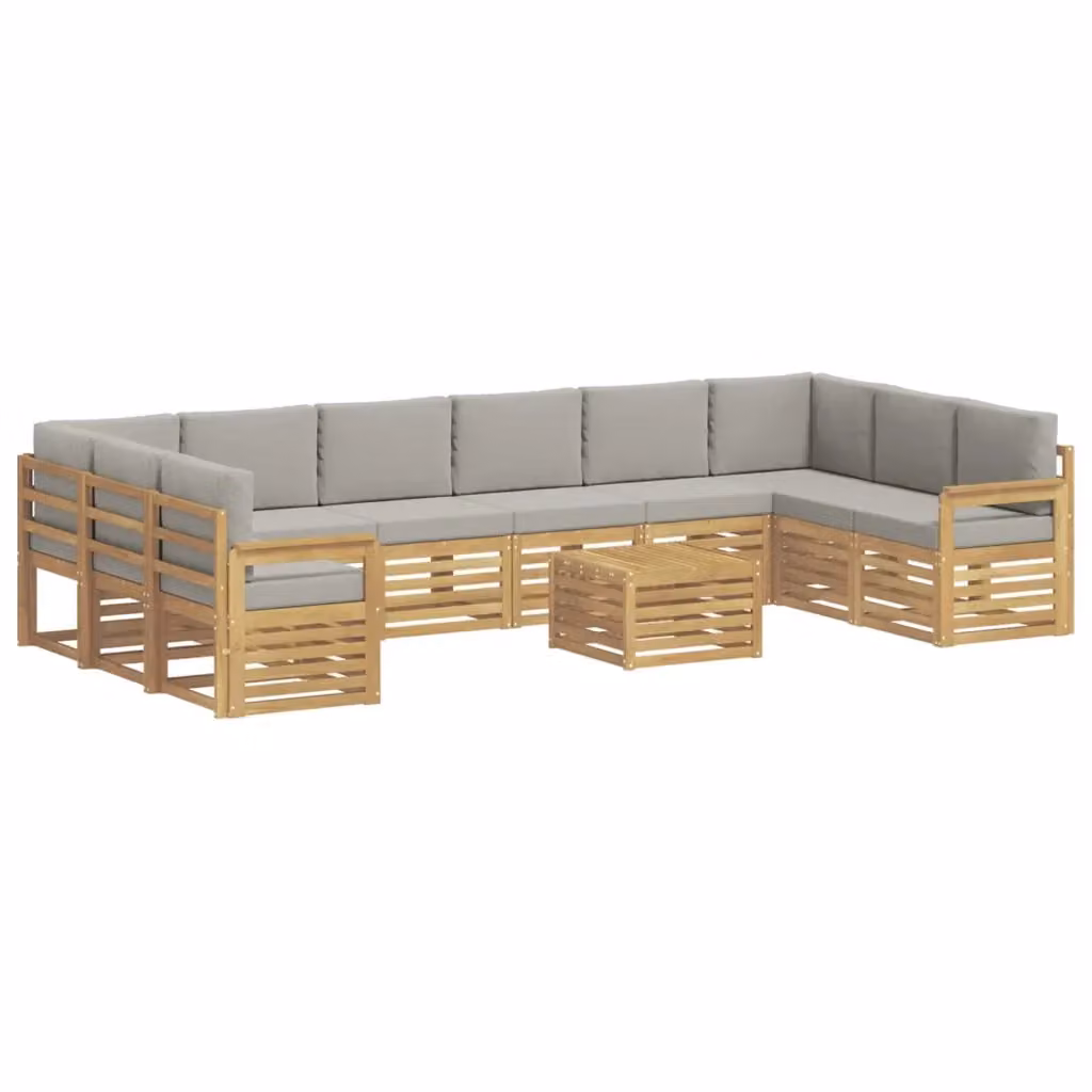 Set di divani da esterno a L con tavolino vidaXL in legno di acacia, Bianco e Grigio – 2