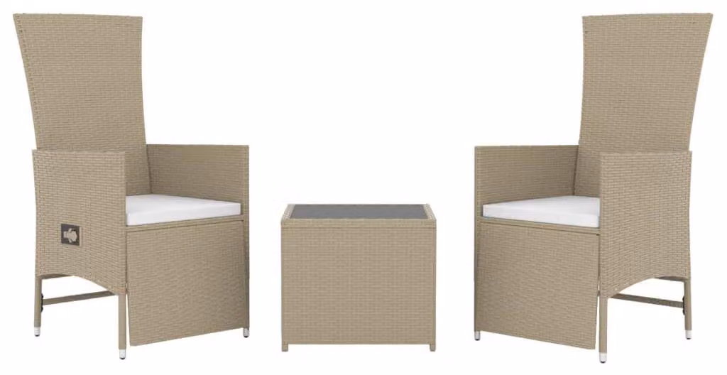 Set da salotto da esterno, 3 pezzi, color beige - Arredamento da giardino in rattan sintetico - Struttura in acciaio - Include cuscini per seduta - Adatto per l'esterno - Set da giardino
