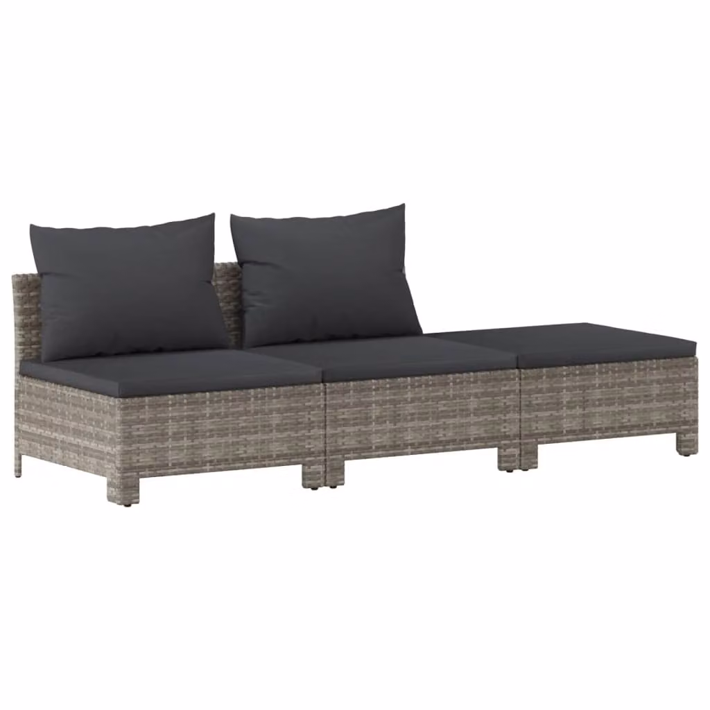 Set da giardino 3 pezzi con cuscini grigio in polyrattan