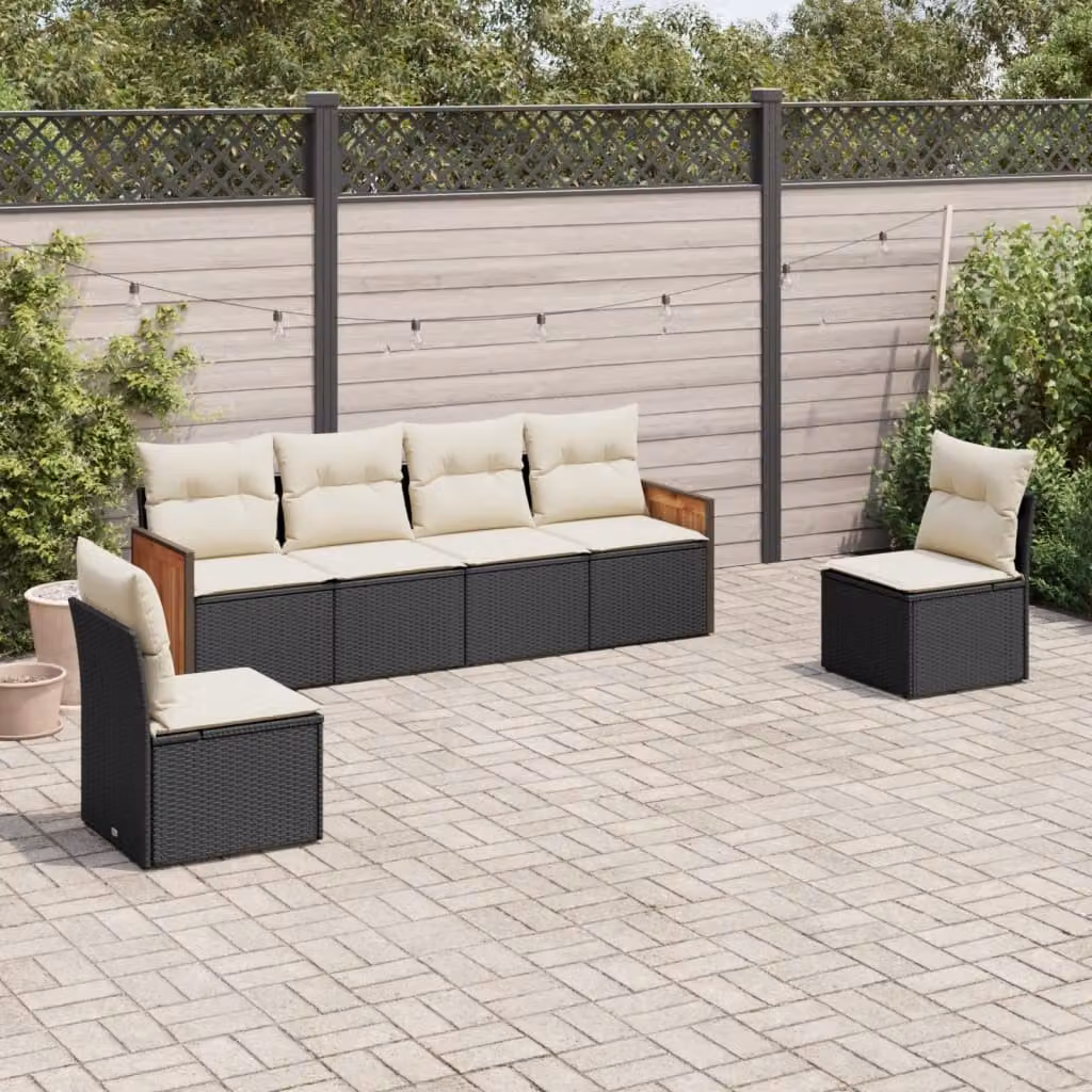 Set Divano da Giardino vidaXL 6 pz in Polyrattan Nero con Cuscini Imbottiti e Coperture Rimosse – 1