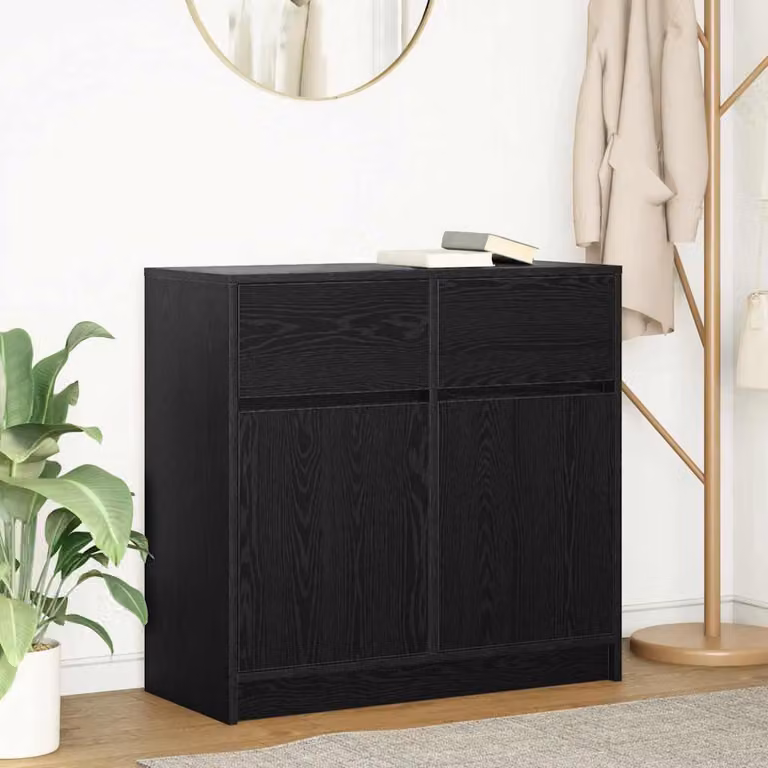 Credenza con cassetto vidaXL in legno multistrato e MDF, colore rovere nero, L: 80 cm, P: 34 cm, H: 76 cm