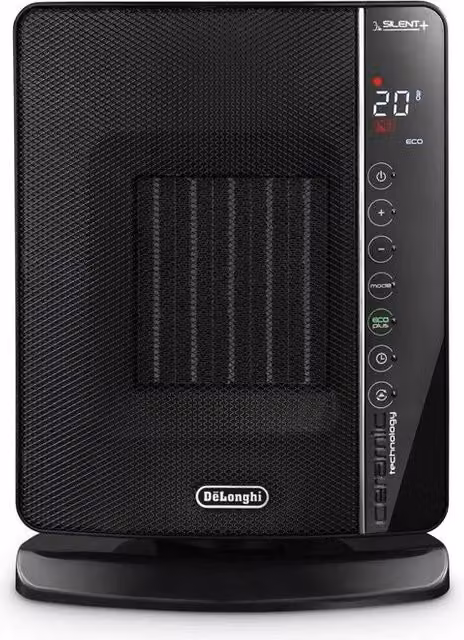 Termoventilatore ceramico De'Longhi Silent+ DCH7993ER.BC da 2400W con telecomando e timer 24h, colore Nero