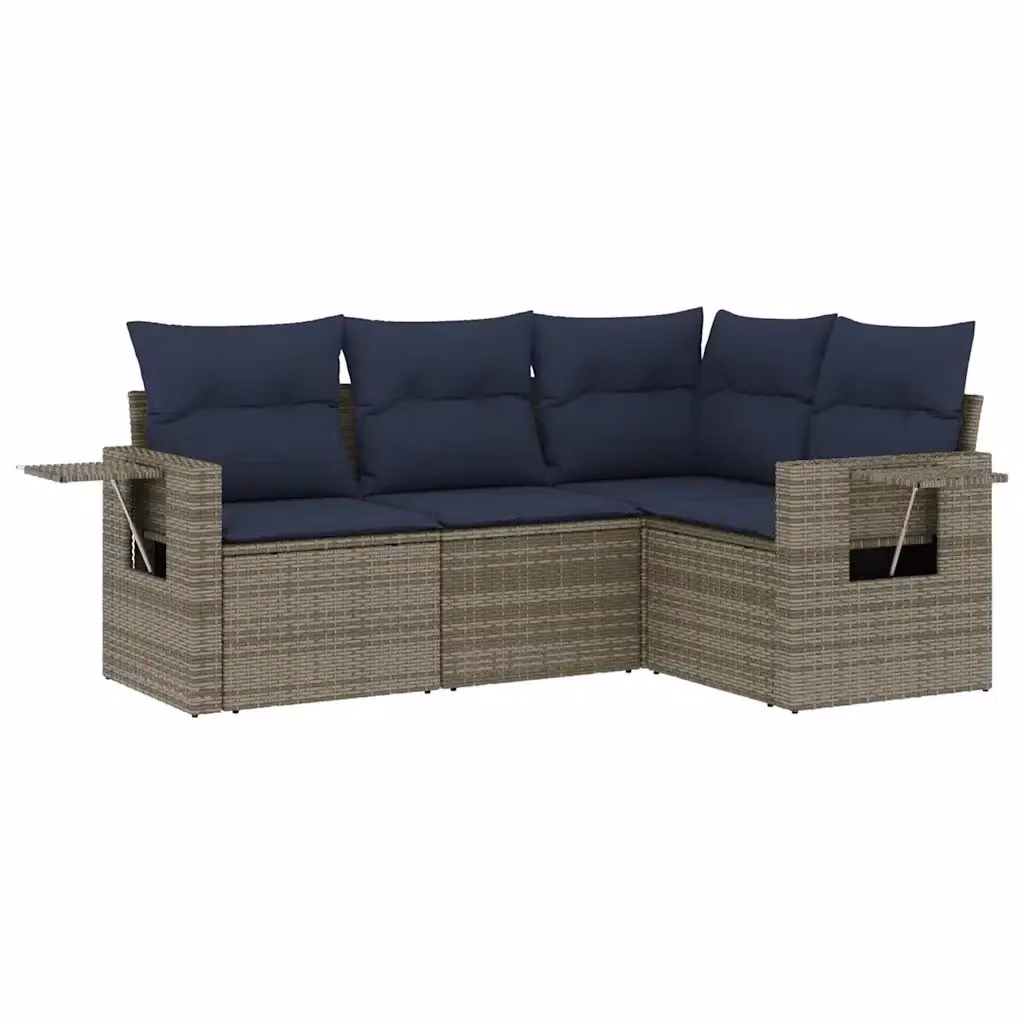 Set di divani da giardino a forma di L vidaXL in rattan con cuscini grigi e struttura in acciaio verniciato a polvere – 2
