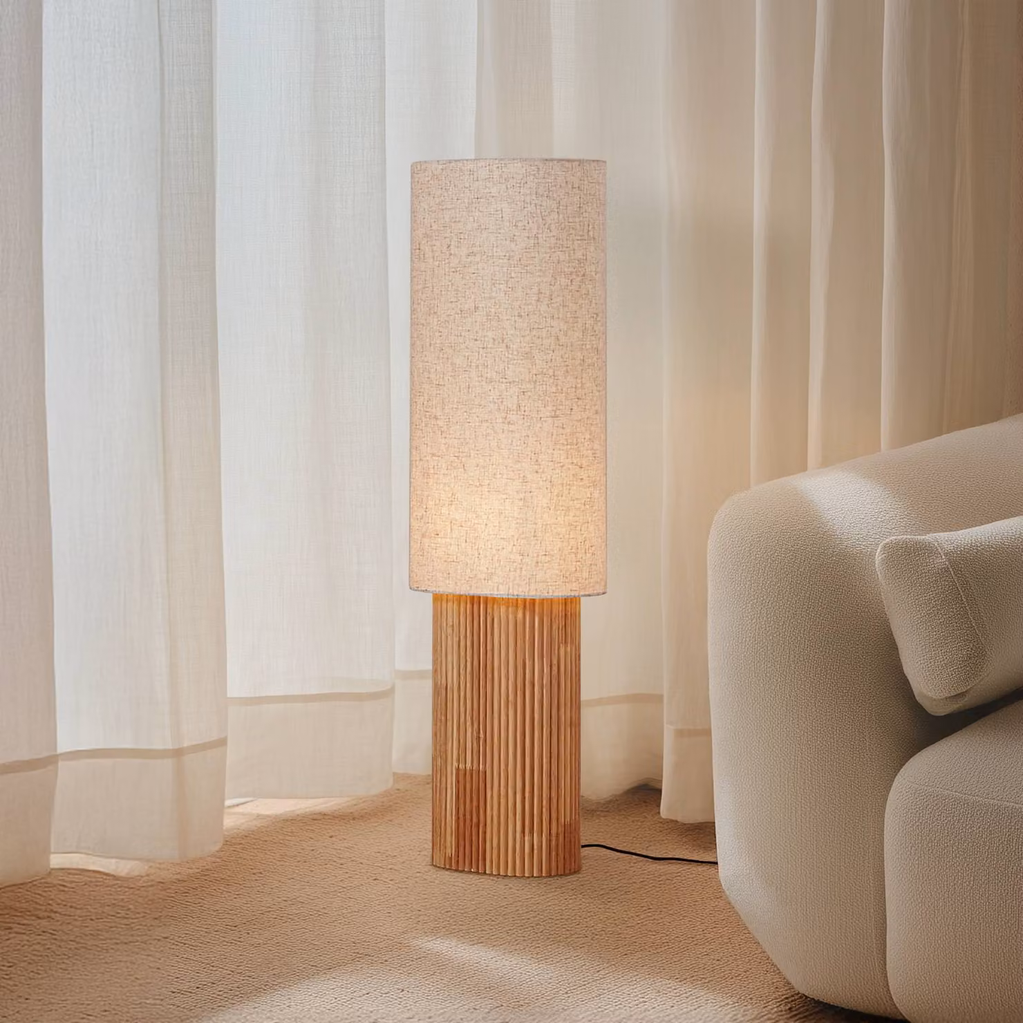 Lampada da terra Kimiko Lindby, Legno chiaro, Soggiorno / Sala da pranzo, Legno, Scandinavo, Lampada da terra