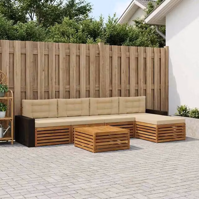 Set di divani da esterno 6 pz Naturale e Beige Poliestere 3383276