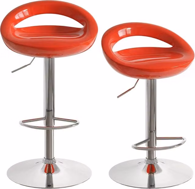 Set di 2 Sgabelli da Bar Girevoli a 360 Gradi con Schienale e Poggiapiedi Altezza Regolabile in ABS Rosso 46x41x76-96cm