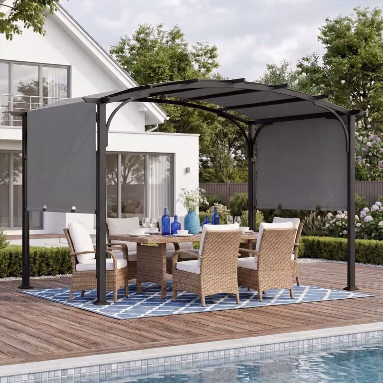 Gazebo da giardino Costway con tetto arcuato a cupola e struttura in acciaio grigio