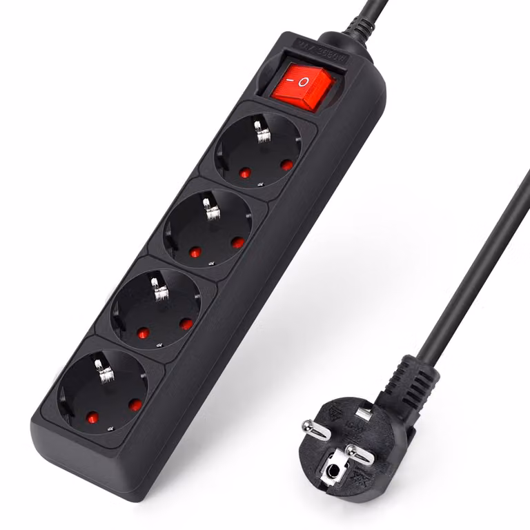 Aigostar, ciabatta multipresa a 4 prese con interruttore, presa da tavolo con protezione per bambini, cavo da 1,5 metri, colore nero