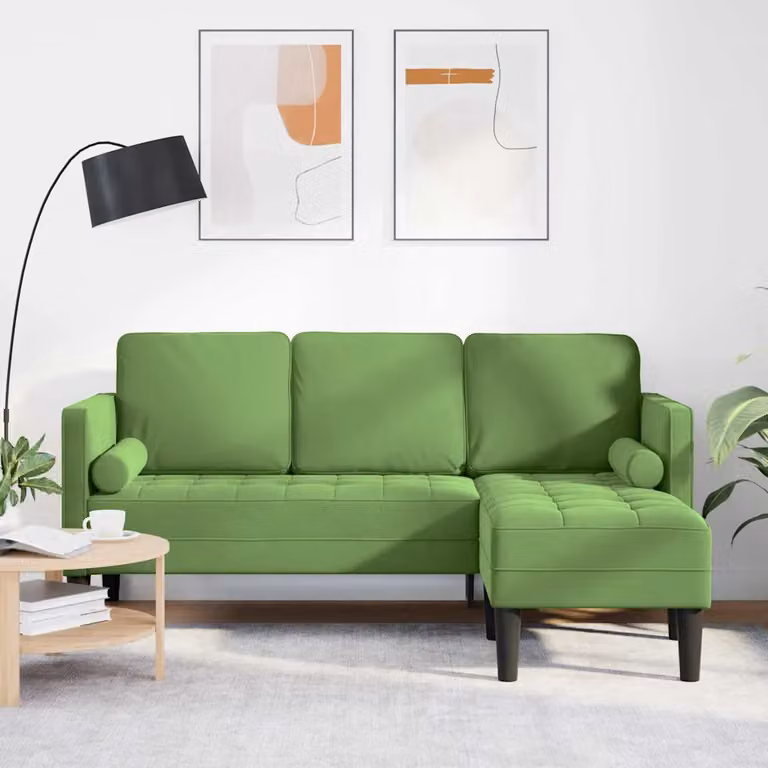 Set di divani ad angolo vidaXL in tessuto verde con cuscini inclusi
