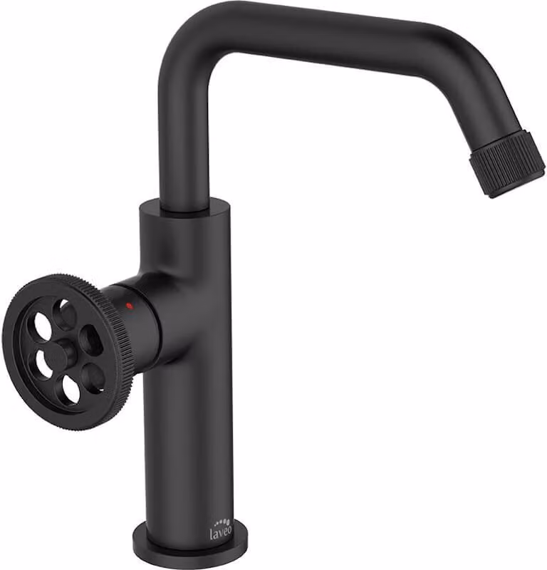 Rubinetto per lavabo LAVEO MURO in grafite con bocca a L, monocomando, 231 mm, ECO, chiusura a scatto, installazione semplice, silenzioso, BAU_725D