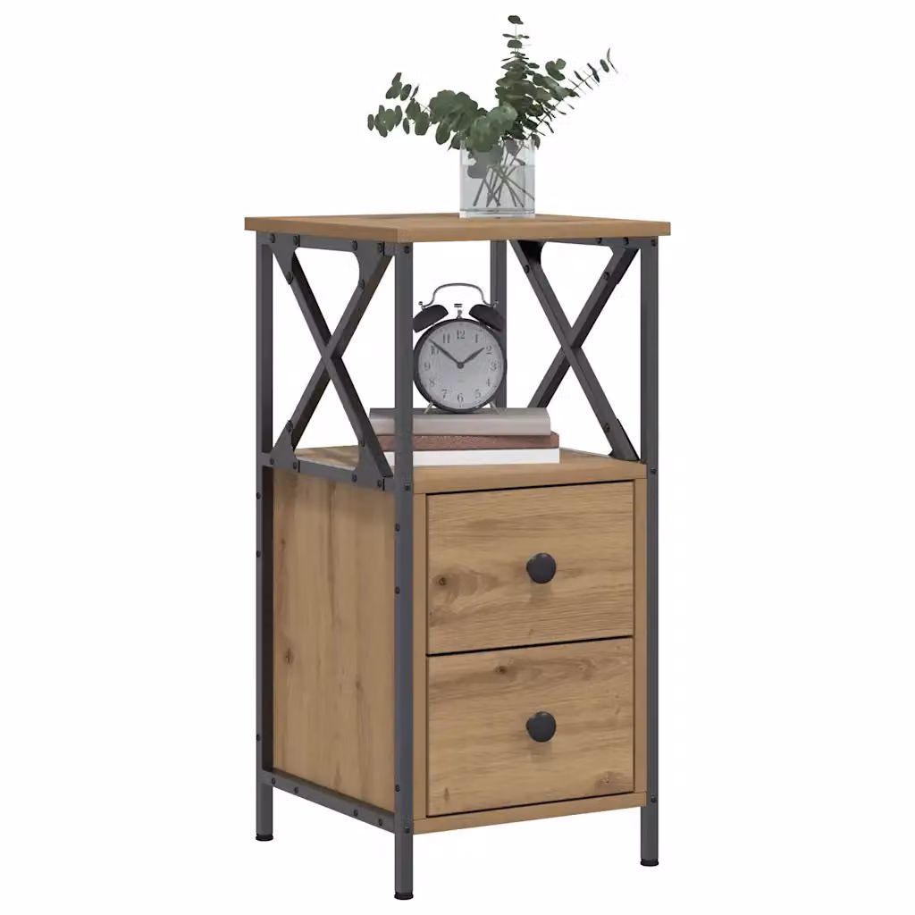 Comodino moderno vidaXL in legno rovere e metallo, sospeso a parete, marrone, L: 34 cm, P: 35,5 cm, H: 70 cm