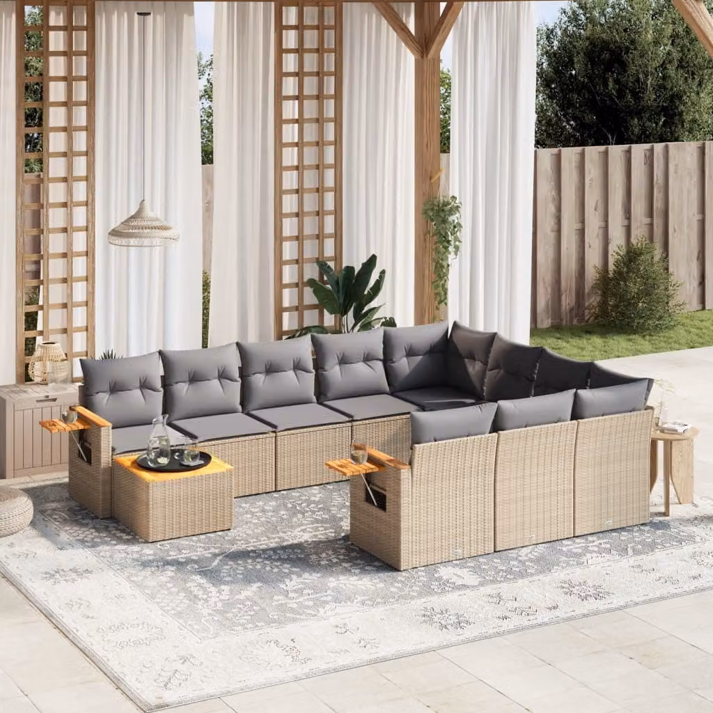 Maison Exclusive - Set Divani da Giardino 11 pz con Cuscini Beige in Polyrattan