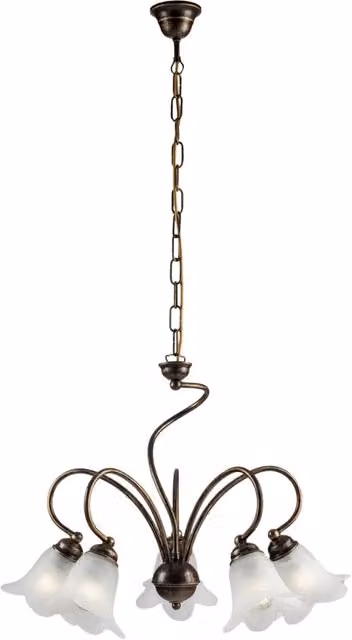 Lampadario a sospensione Alice Belight con 5 luci in metallo marrone e oro e vetro bianco con altezza regolabile