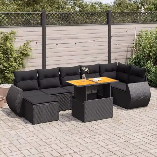 Set Divani da Giardino con Cuscini 8 pz Nero in Polyrattan 3327289