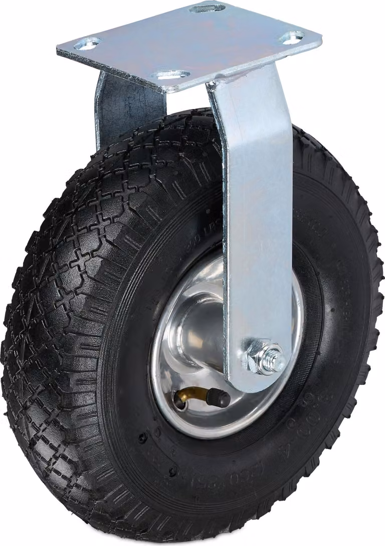 Ruota girevole Relaxdays, 3,00-4, portata 120 kg, gomma, piastra in acciaio, pneumatica, ruota per carichi pesanti, ruota in gomma, nero/argento